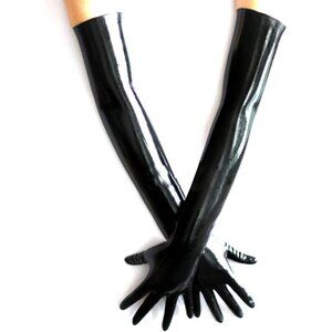 Latex Rubber Black Long Gloves Plus Size Club Outfit Accessory Women